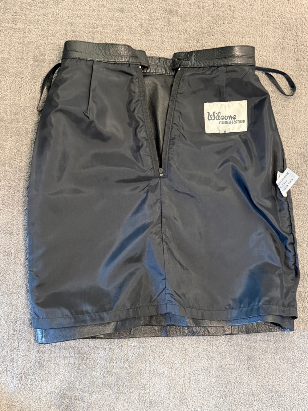 🔥 VTG 90s Wilsons Suede & Leather Black Genuine Leather High Waist Skirt 6 - Picture 5 of 8